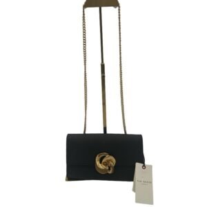 New Ted Baker London Black Crossbody Bag Purse Artsy Metal Floral Gold Chain