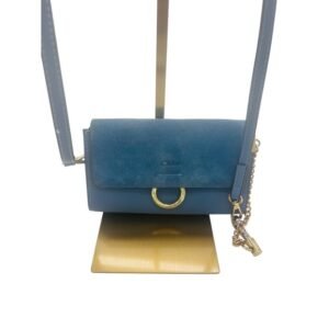 Chlo? Tess Wallet Chain Crossbody Bag Blue Leather Suede Gold Hardware Vintage